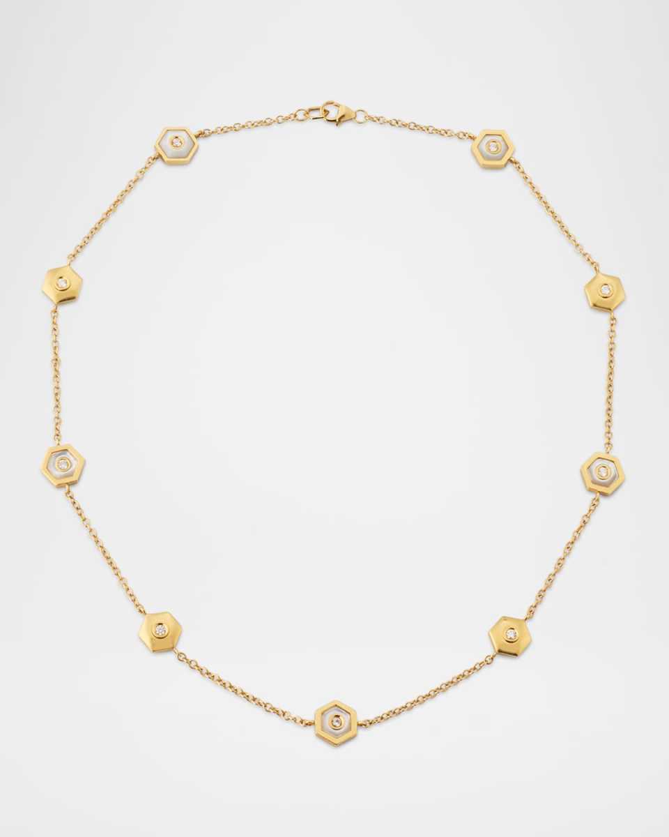 Baia Sommersa Short Necklace in 18K Yellow Gold with White Diamonds and Mother Of Pearl, 16"L
